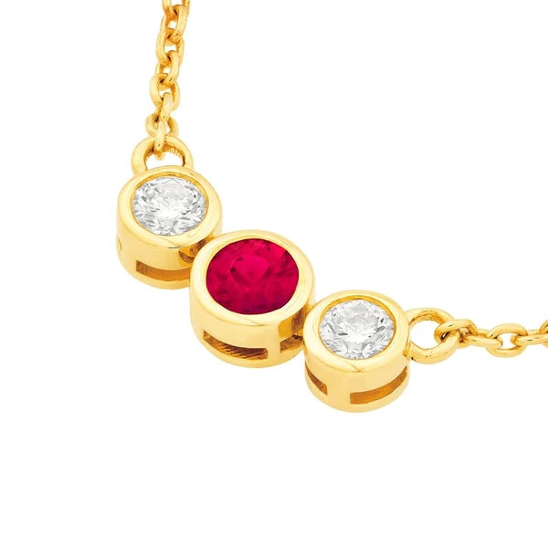 3.5mm Ruby & 1/5tcw Diamond Bezel Graduated Necklace