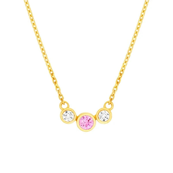 3.5mm Pink Sapphire & 1/5tcw Diamond Bezel Necklace