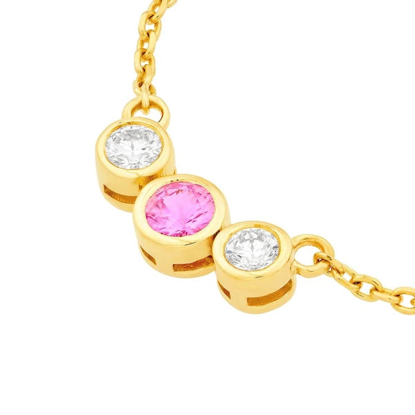 3.5mm Pink Sapphire & 1/5tcw Diamond Bezel Necklace
