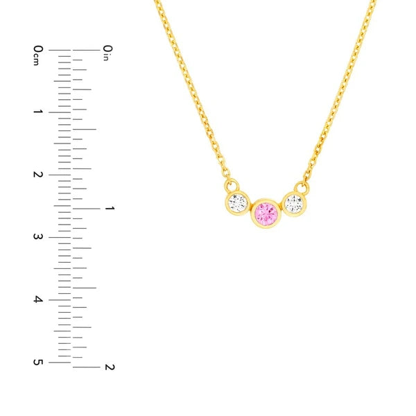 3.5mm Pink Sapphire & 1/5tcw Diamond Bezel Necklace