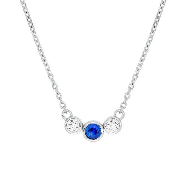 3.5mm Blue Sapphire & 1/5tcw Diamond Bezel Necklace