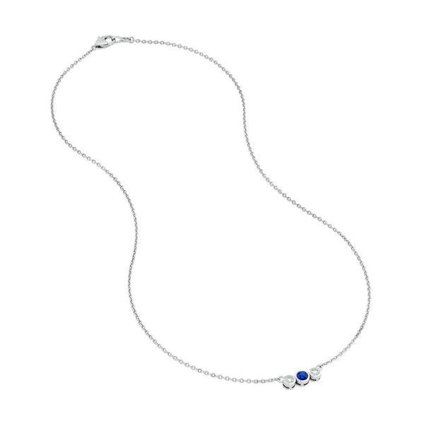 3.5mm Blue Sapphire & 1/5tcw Diamond Bezel Necklace