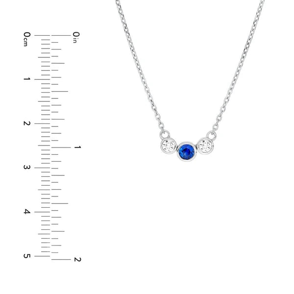 3.5mm Blue Sapphire & 1/5tcw Diamond Bezel Necklace