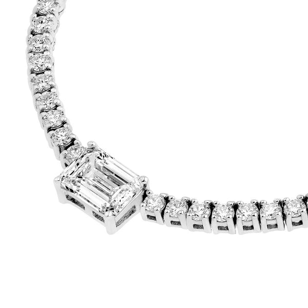 Emerald Diamond Full Tennis Straight Necklace