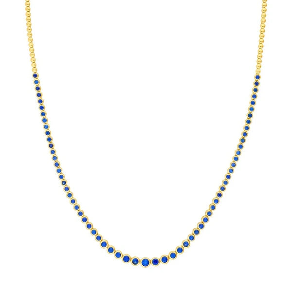 4.0tcw Blue Sapphire Bezel Graduated Half Tennis Necklace