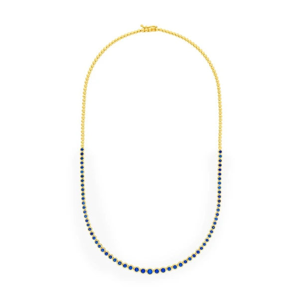 4.0tcw Blue Sapphire Bezel Graduated Half Tennis Necklace