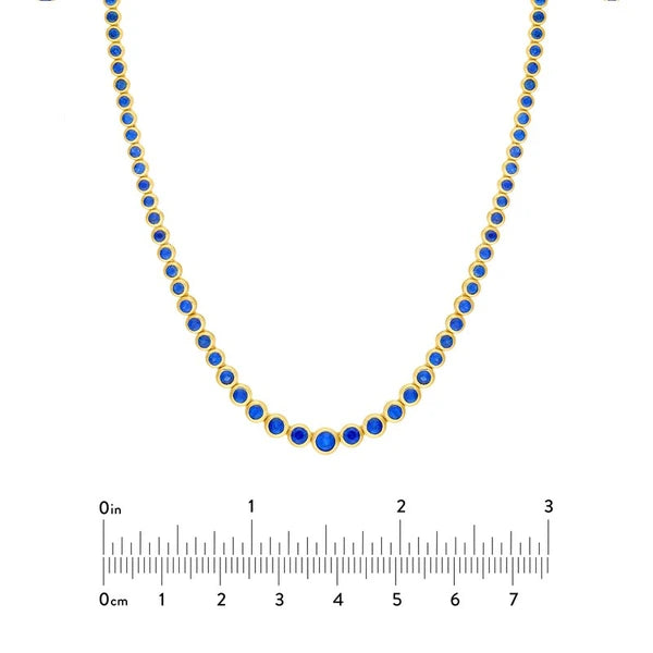 4.0tcw Blue Sapphire Bezel Graduated Half Tennis Necklace