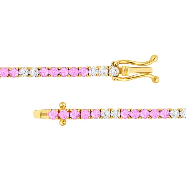 1-1/8tcw Diamond & 3.49ct Pink Sapphire Tennis Bracelet