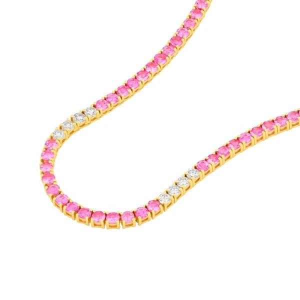 2-1/6tcw Diamond & 8.24ct Pink Sapphire Tennis Necklace
