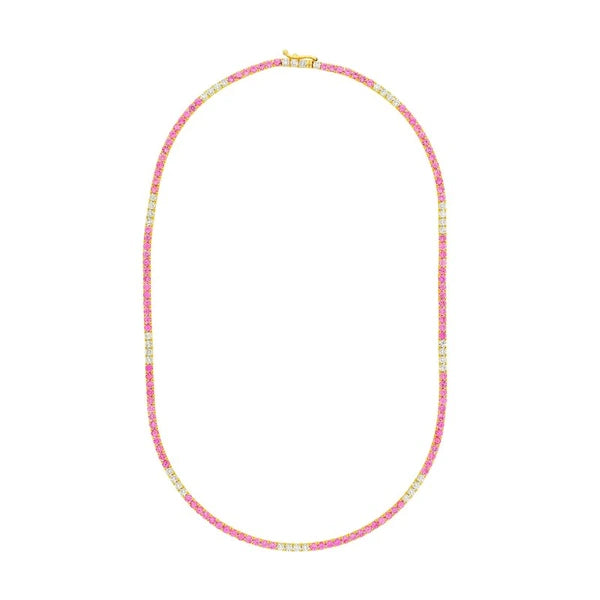 2-1/6tcw Diamond & 8.24ct Pink Sapphire Tennis Necklace