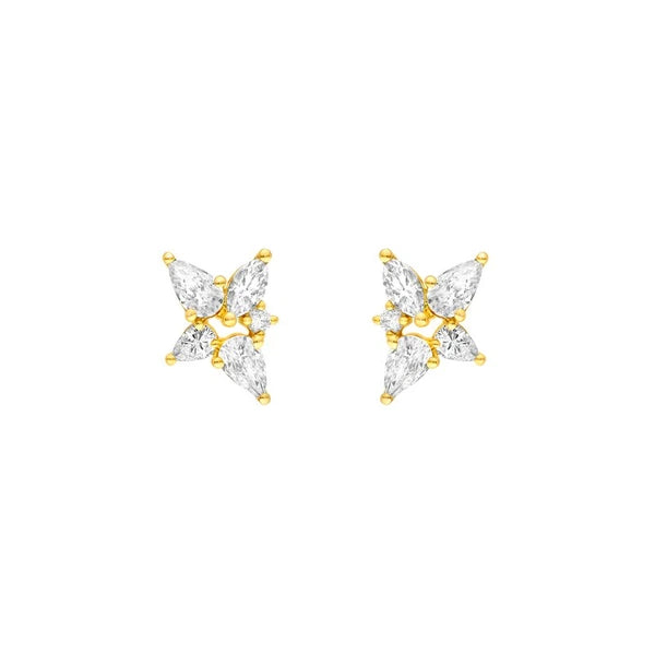 1-1/2tcw Pear Marquise & Round Diamond Stud Earrings