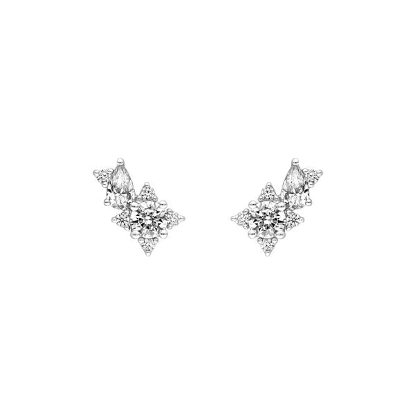 1-1/8tcw Pear & Round Diamond Stud Earrings