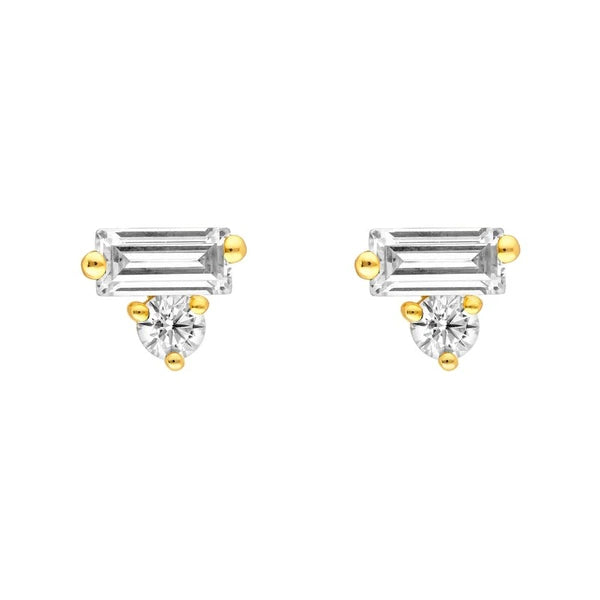 7/8tcw Square Baguette & Round Diamond Stud Earrings