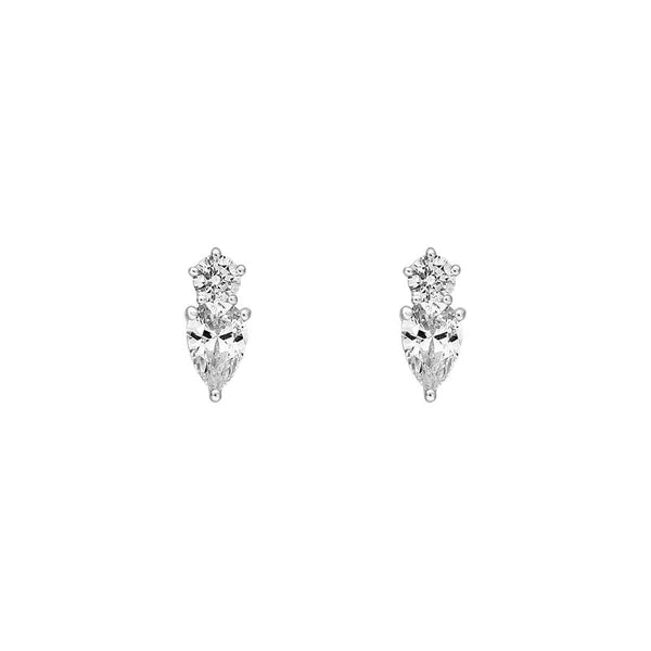 1-1/5tcw Round & Pear Diamond Stud Earrings