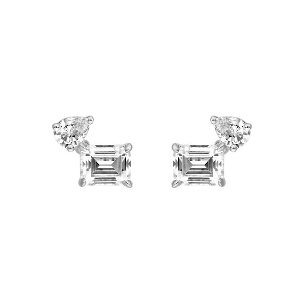 1tcw Emerald & Pear Diamond Stud Earrings