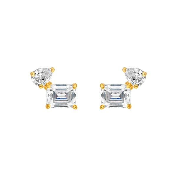 1tcw Emerald & Pear Diamond Stud Earrings