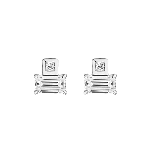 3/4tcw Princess & Emerald Duet Diamond Stud Earrings