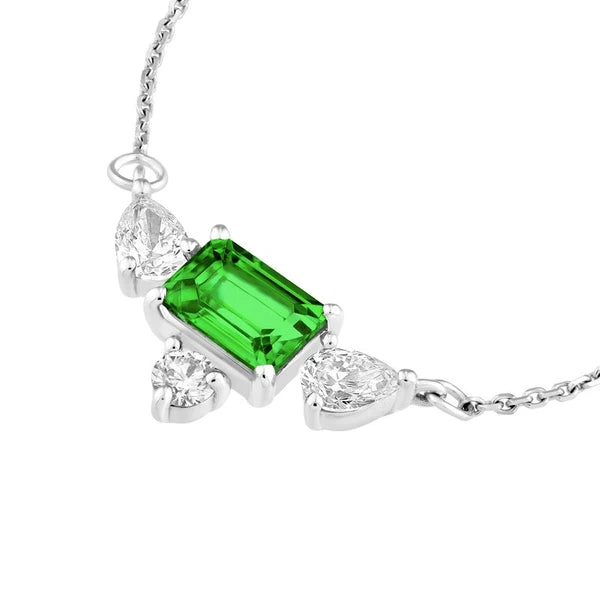 1-1/4tcw Emerald Tsavorite & Mixed Shape Diamond Necklace