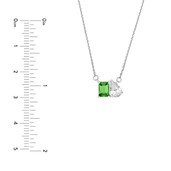 1-1/4tcw Toi et Moi Tsavorite & Pear Diamond Necklace