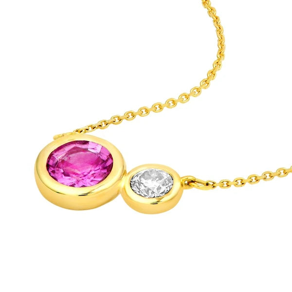 1-1/3tcw Toi et Moi Pink Sapphire & Diamond Bezel Necklace