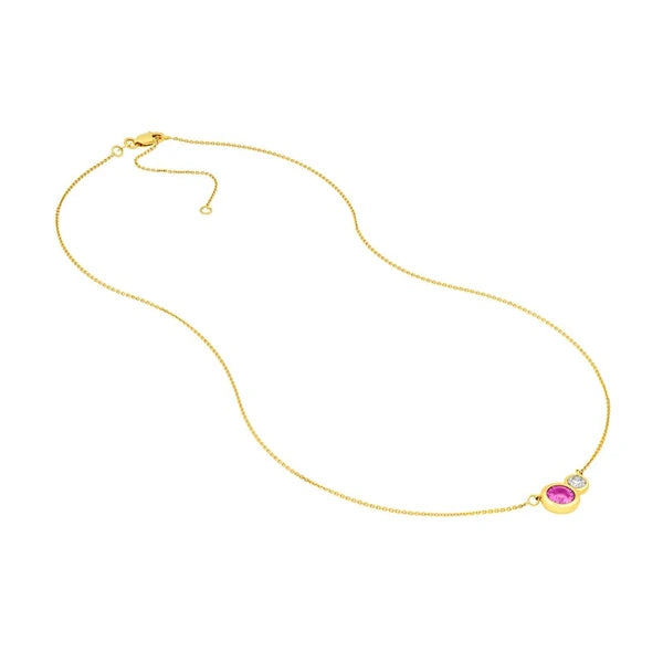 1-1/3tcw Toi et Moi Pink Sapphire & Diamond Bezel Necklace