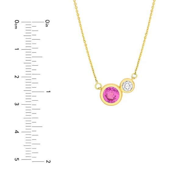 1-1/3tcw Toi et Moi Pink Sapphire & Diamond Bezel Necklace