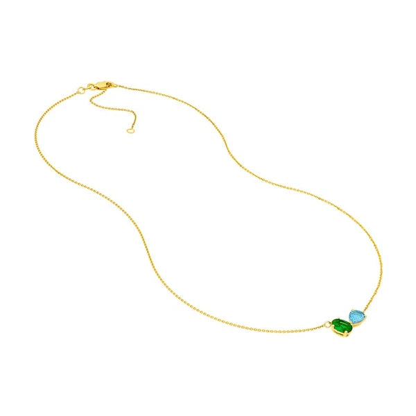 1-1/2tcw Toi et Moi Pear Aqua Sapphire & Tsavorite Neckace