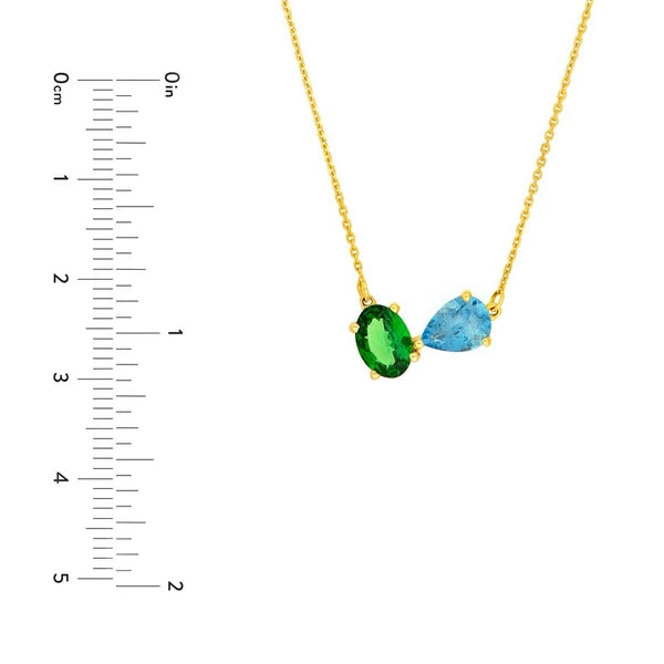 1-1/2tcw Toi et Moi Pear Aqua Sapphire & Tsavorite Neckace