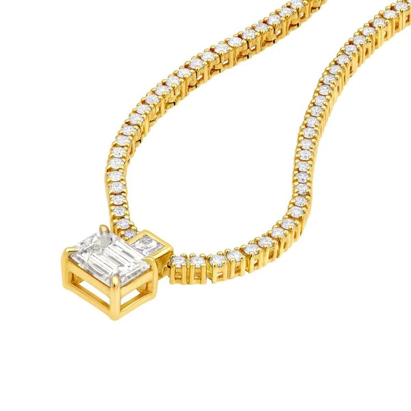 Diamond Tennis Necklace with Emerald Cut Center Stone