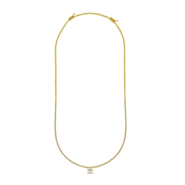Diamond Tennis Necklace with Emerald Cut Center Stone