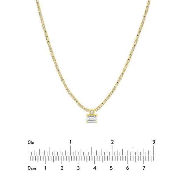 Diamond Tennis Necklace with Emerald Cut Center Stone
