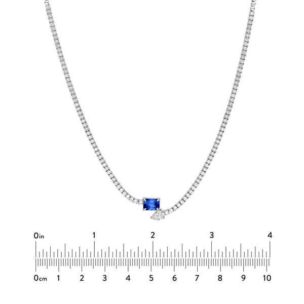 Blue Sapphire and Pear Diamond Tennis Necklace