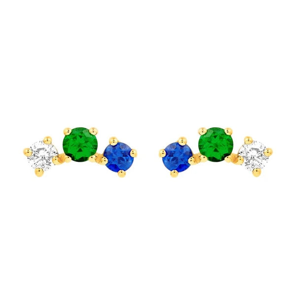 5/8tcw Round Tsavorite Diamond & Sapphire Curve Earrings