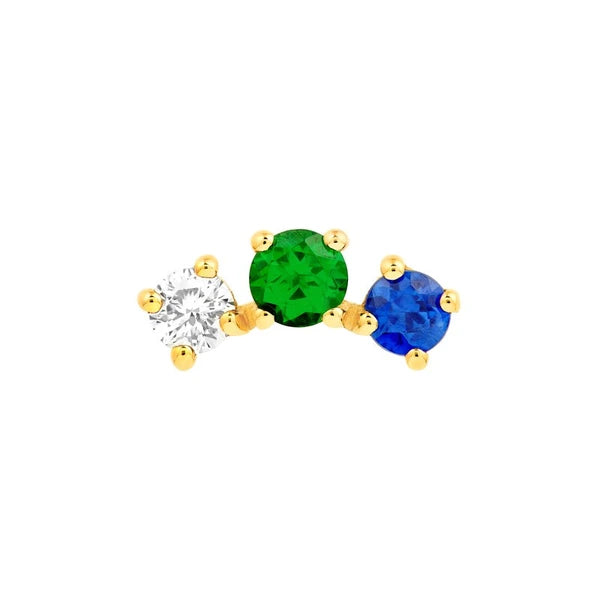 5/8tcw Round Tsavorite Diamond & Sapphire Curve Earrings