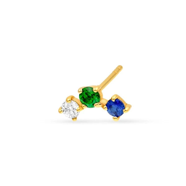 5/8tcw Round Tsavorite Diamond & Sapphire Curve Earrings