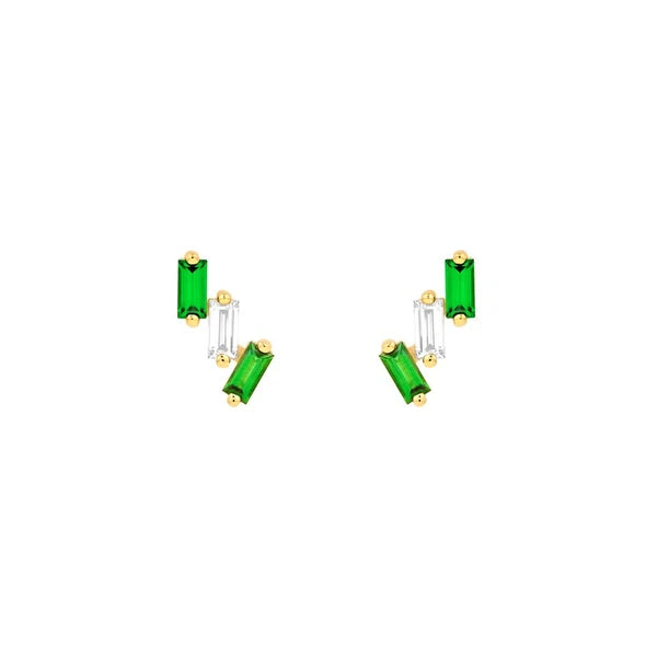1/2tcw Square Baguette Tsavorite & Diamond Stud Earrings