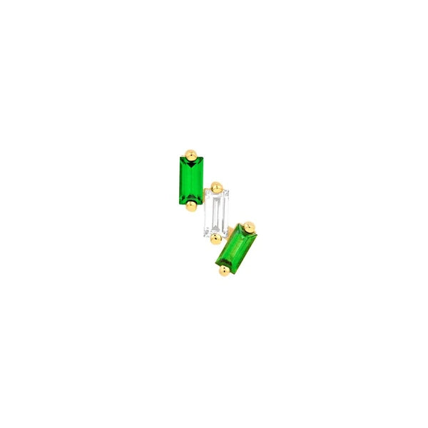 1/2tcw Square Baguette Tsavorite & Diamond Stud Earrings