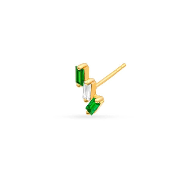 1/2tcw Square Baguette Tsavorite & Diamond Stud Earrings