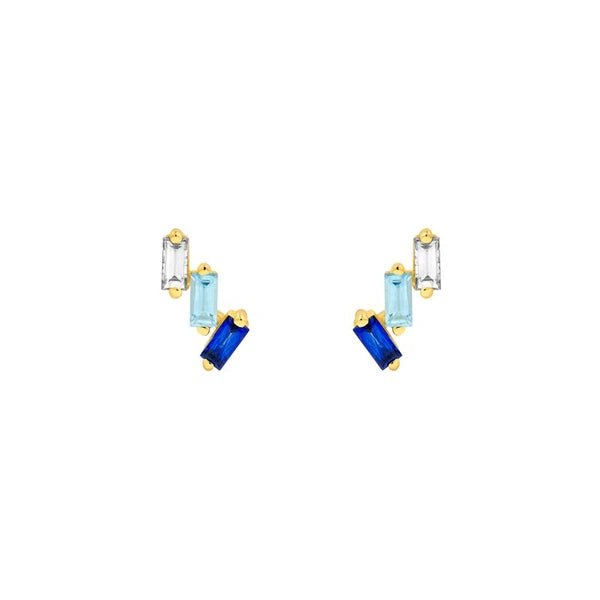 7/8tcw Square Baguette Diamond Aqua & Sapphire Earrings