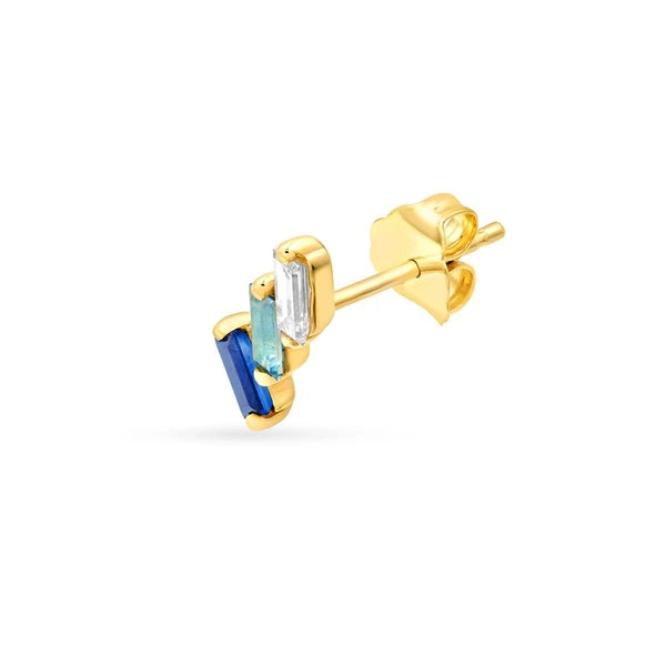 7/8tcw Square Baguette Diamond Aqua & Sapphire Earrings