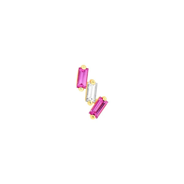 7/8tcw Square Baguette Pink Sapphire & Diamond Stud Earrings