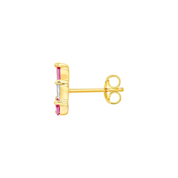 7/8tcw Square Baguette Pink Sapphire & Diamond Stud Earrings