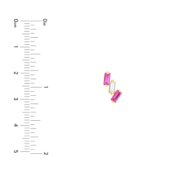 7/8tcw Square Baguette Pink Sapphire & Diamond Stud Earrings