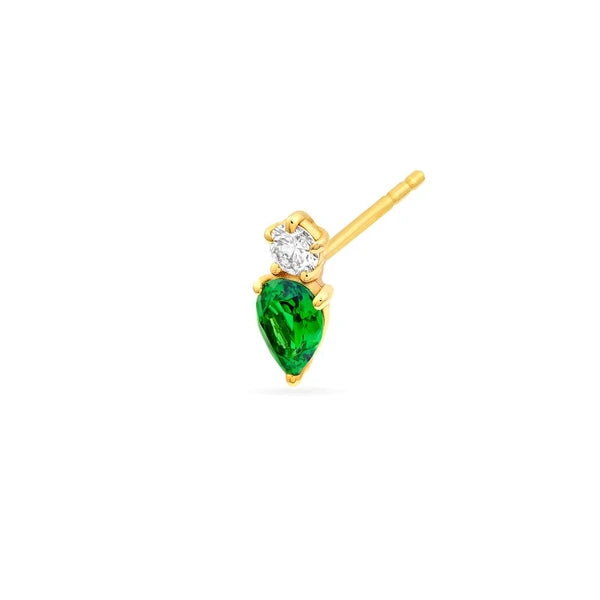 1tcw Pear Shape Tsavorite & Round Diamond Stud Earrings
