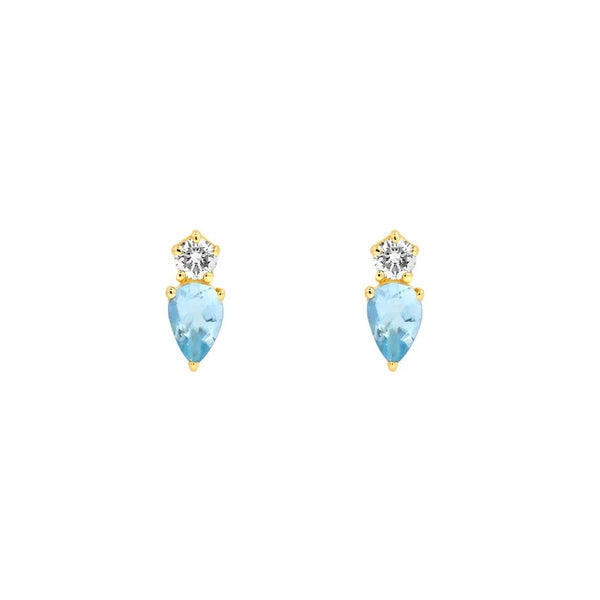 3/4tcw Pear Shaped Aquamarine & Round Diamond Stud Earrings