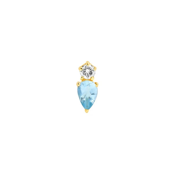 3/4tcw Pear Shaped Aquamarine & Round Diamond Stud Earrings