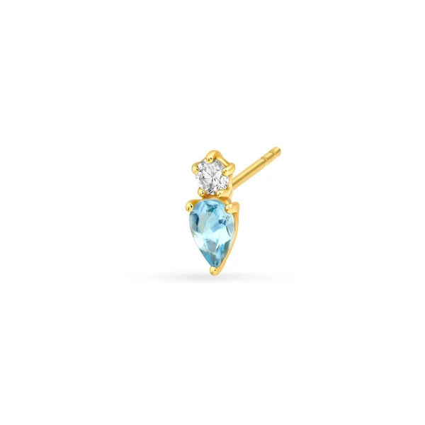 3/4tcw Pear Shaped Aquamarine & Round Diamond Stud Earrings