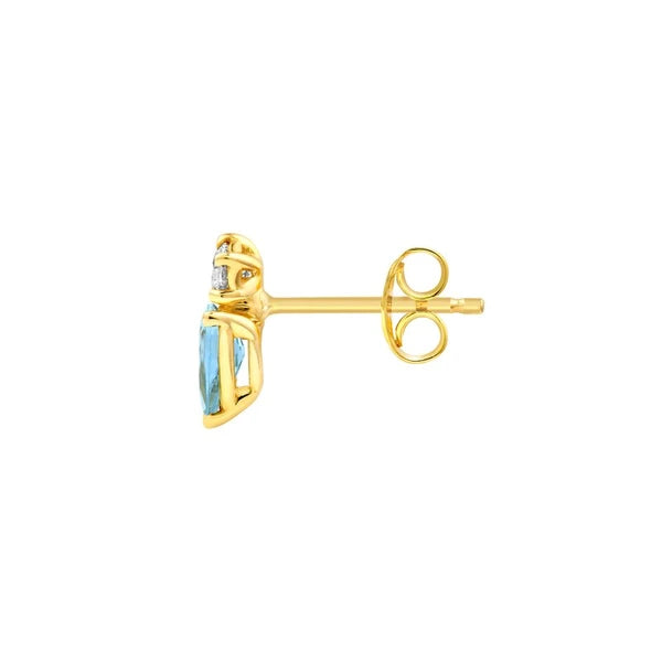 3/4tcw Pear Shaped Aquamarine & Round Diamond Stud Earrings