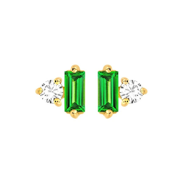 5/8tcw Square Baguette Tsavorite & Round Diamond Earrings