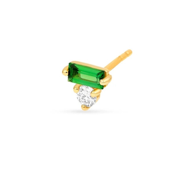 5/8tcw Square Baguette Tsavorite & Round Diamond Earrings